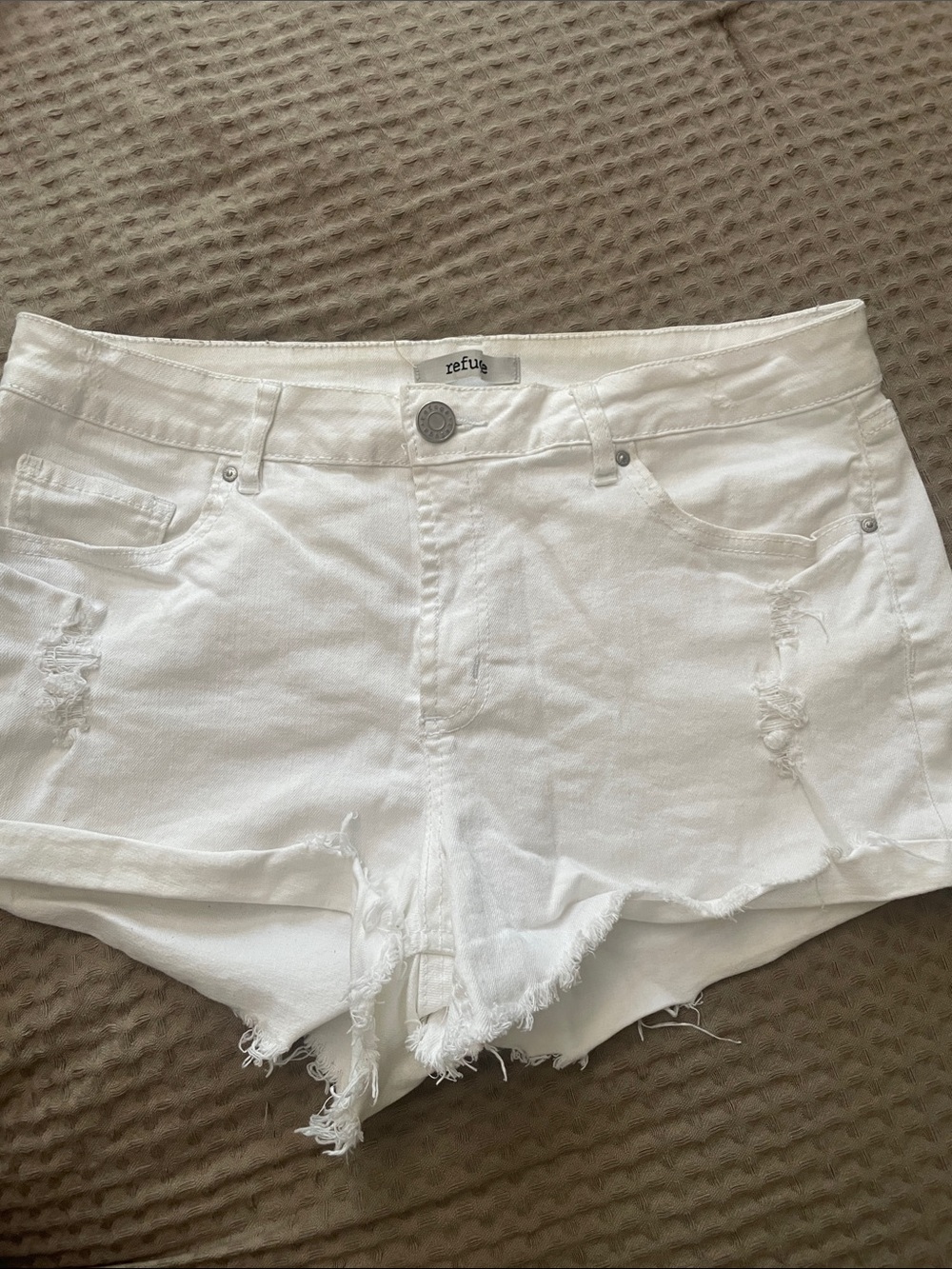 refuge White Distressed Denim Cutoff Shorts
